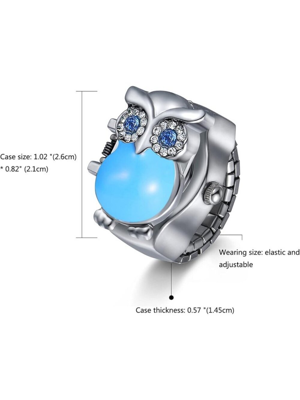 Unisex Blue Analog Quartz Stylish Owl Flip-Open Cover Adjustable Ring Watch - Picture 6 of 7